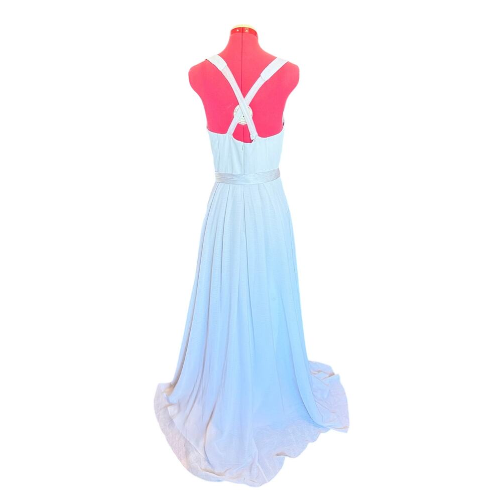 Vera Wang White Sterling Bridesmaid Gown Size 16 Ice Blue Gray Crisscross Back - Picture 3 of 11